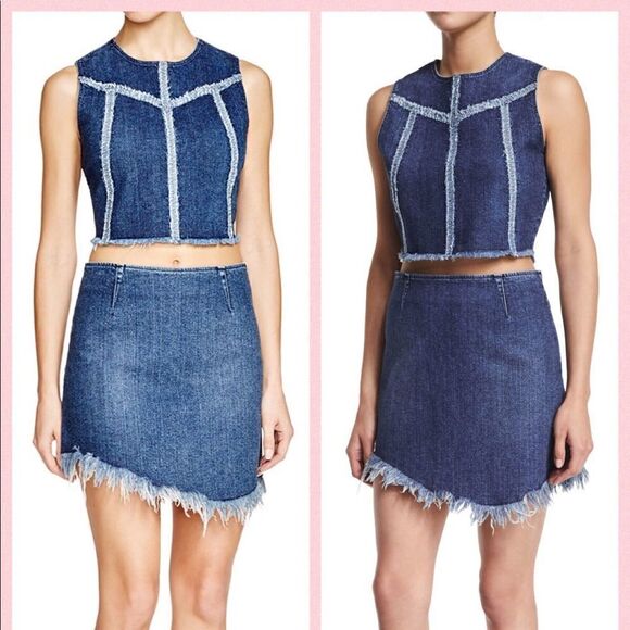 Kendall & Kylie Raw Edge Asymmetrical Denim Seamed Mini… - Picture 1 of 5